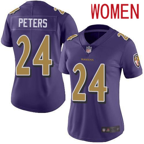 Women Baltimore Ravens 24 Marcus Peters Nike Purple Color Rush Legend Player NFL Jersey